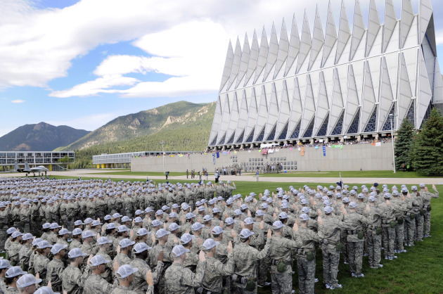 The 1,376 members of the Class of 2013 recite the Oath of Allegiance in front of the cadet chapel, family and friends during their first formation June 26 at the U.S. Air Force Academy in Colorado Springs, Colo. (U.S. Air Force U.S. Air Force photo/Mike Kaplan)