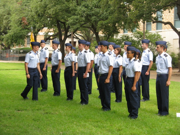 ROTC Cadets take part in a formation exercise during Leadership Lab at the University of Texas. (Photo courtesy of the University of Texas)