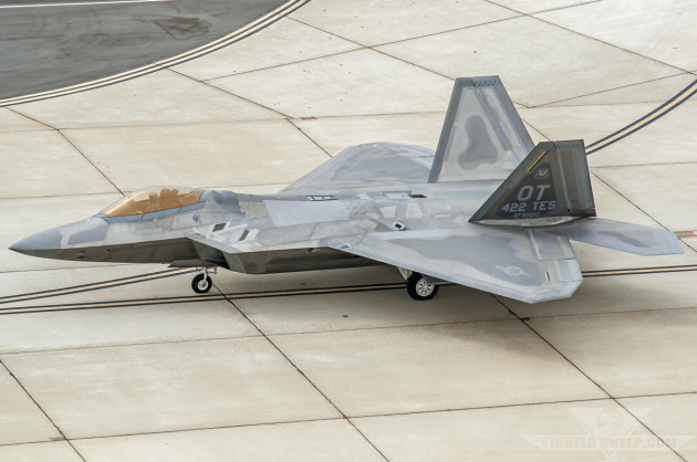 A Raptor assigned to the F-22 Combined Test Force taxis out for a sortie at Edwards Air Force Base, California.