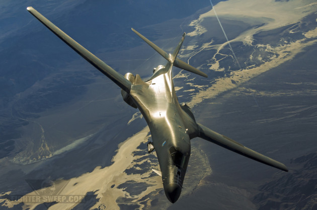 A Boeing B-1B from the 28 BW at Ellsworth AFB, South Dakota drops off the tanker and returns to the fight.
