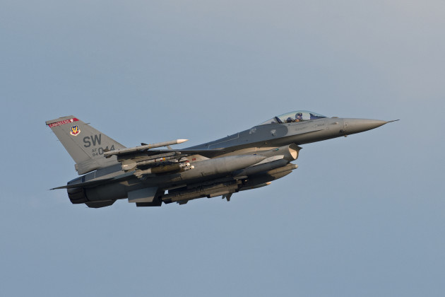 A Block 50 F-16CJ takes off for a mission over Libya, loaded with a pair of GBU-38 500-pound JDAMs. (Photo courtesy of "Maverick."