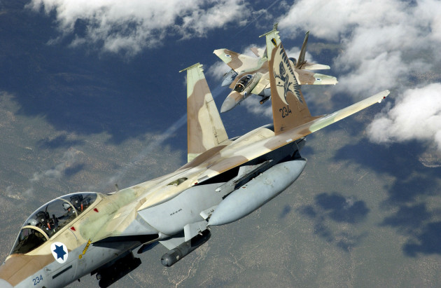 Two Israeli Defense Force-Air Force F-15D Eagle aircraft practice air defense maneuvers mission over the Nevada Test and Training Ranges, at Nellis Air Force Base (AFB), Nevada (NV), during Exercise RED FLAG 04-3. Exercise RED FLAG is a realistic combat training exercise involving the Air Forces of the US and its Allies.