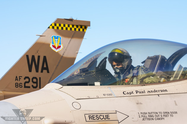 "Shado" runs through his pre-flight checks prior to launching for a Red Flag mission with the 64 AGRS. (Photo by Scott E. Wolff)