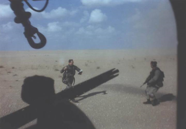 Photo taken during the rescue of a U.S. Navy F-14 Tomcat crewman who was shot down during Operation Desert Storm. (U.S. Air Force Photo)