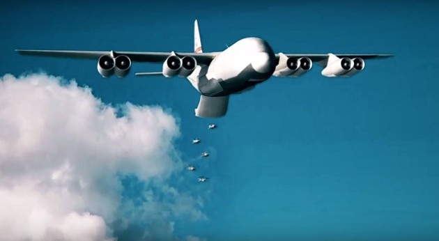 This is a possible design for a so-called "Arsenal Plane." It's a C-130 Hercules equipped with eight jet engines, much like a B-52H Bomber. (Photo courtesy of FlightGlobal)