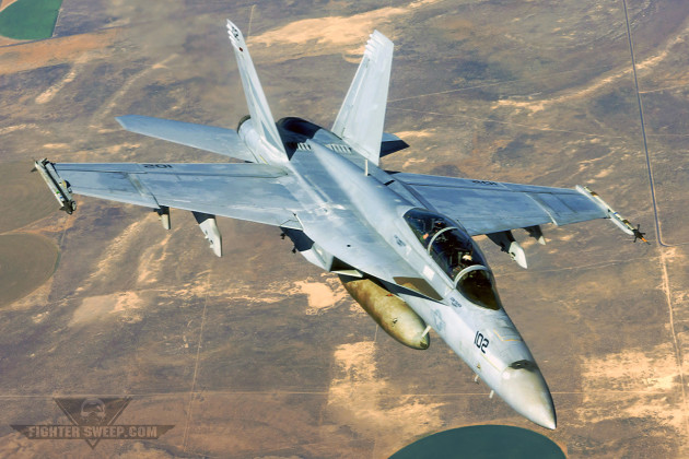 A Boeing F/A-18F Super Hornet prowls the airspace over eastern Oregon during Exercise Sentry Eagle 2015. (Photo by Scott Wolff)