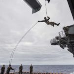 Picture of the Day: US Marine Rappelling from an MV-22B Osprey